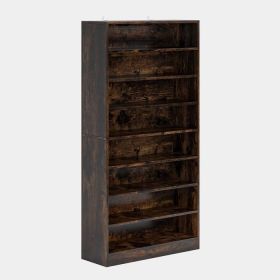 8-Shelf Shoe Rack for Closet Storage Shelving Unit in Rustic Brown Wood Finish