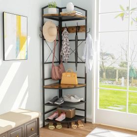 Industrial Metal/Wood Corner Hall Tree Shoe Storage Bench Coat Rack
