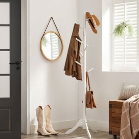 Modern Solid Wood Coat Rack in White Finish with 8 Hooks