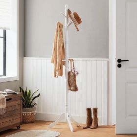 Solid Wood Coat Rack in White Finish with 10 Hooks