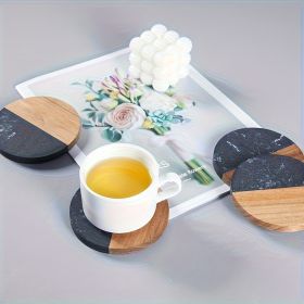 10pcs Round Coasters for Drinks, Marble-Wood Spliced Coaster for Tabletop Protection, Cup Holder Coasters for Multiple Cup Types
