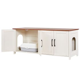 Cat Litter Box Enclosure for Multi Cats, 47.2 in Hidden Litter Box Cabinet with 4 Doors & 2 Entries, Indoor Cat Washroom, Wooden Kitty House Furn