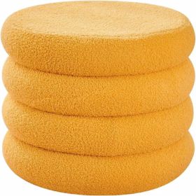 Round Storage Ottoman, Modern Sherpa Footstool, Teddy Vanity Stool with Flip-Top Tray, Makeup Chair for Home Decor