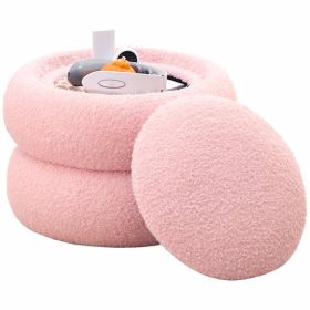 Storage Ottoman, Round Teddy Velvet Footrest with Tray, Macaron-Shaped Stool, Modern Side Table, Small Ottoman for Living Room, Bedroom