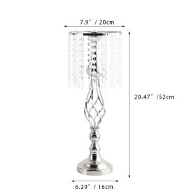 Ins Luxury Metal Candle Holders with Crystal Flowers Vase Candlestick Table Centerpieces Wedding Table Candle Stand Wedding Prop (Ships From: CN, Color: Silver-L)
