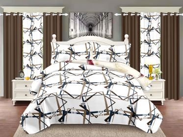 Quilted Bedspread & Curtain Set 9 Piece, Queen Size - Bedding Ensemble with Sheer Filtering Drapes, 1.6" Grommet Top, Machine Washable (Color: Brown, size: KING)