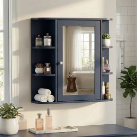 Bathroom Wall Storage Cabinet with Mirror, Medicine Cabinet with Adjustable Wood Shelf & Doors, Mounted Storage Cabinets with 6 Open Shelves (Color: Blue)