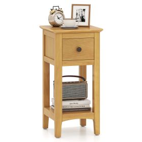 3-Tier Nightstand with Drawer and Open Storage Shelf (Color: Natural)