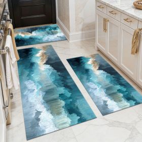Three-piece kitchen rug set, non-slip and washable, abstract pattern kitchen hallway rug, soft and comfortable, suitable for sinks, floors, entra (Main Material: Polyester, Main Color: White)