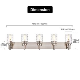 Vanity Light Fixtures 3 Light Modern Wall Sconces Lighting Black Bathroom Lights Wall Mounted with Hammered Glass Shade (Color: Brushed Nickel, size: 5-Light)