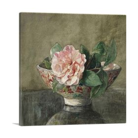 Camellia In Old Chinese Vase On Black Lacquer Table (Type: Standard Framed Canvas Print, size: 30" x 30" / 70cm x 70cm (approx))