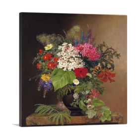 Convulvulus Lupins Speedwell And Fuschia In a Vase 1833 (Type: Standard Framed Canvas Print, size: 12" x 12" / 30cm x 30cm (approx))